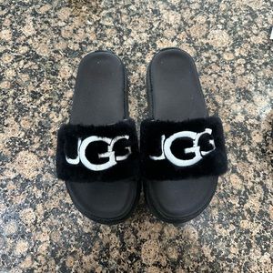 UGG® Laton Fur Slide Sandal - Black